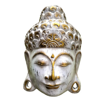 Buddha-Maske mit Gold white wash 25cm