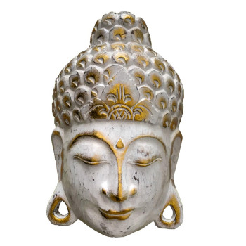 Buddha-Maske mit Gold white wash 35cm