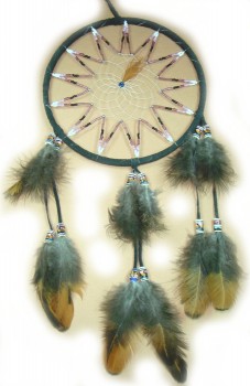 Dreamcatcher 16cm mit Perlen, schwarz